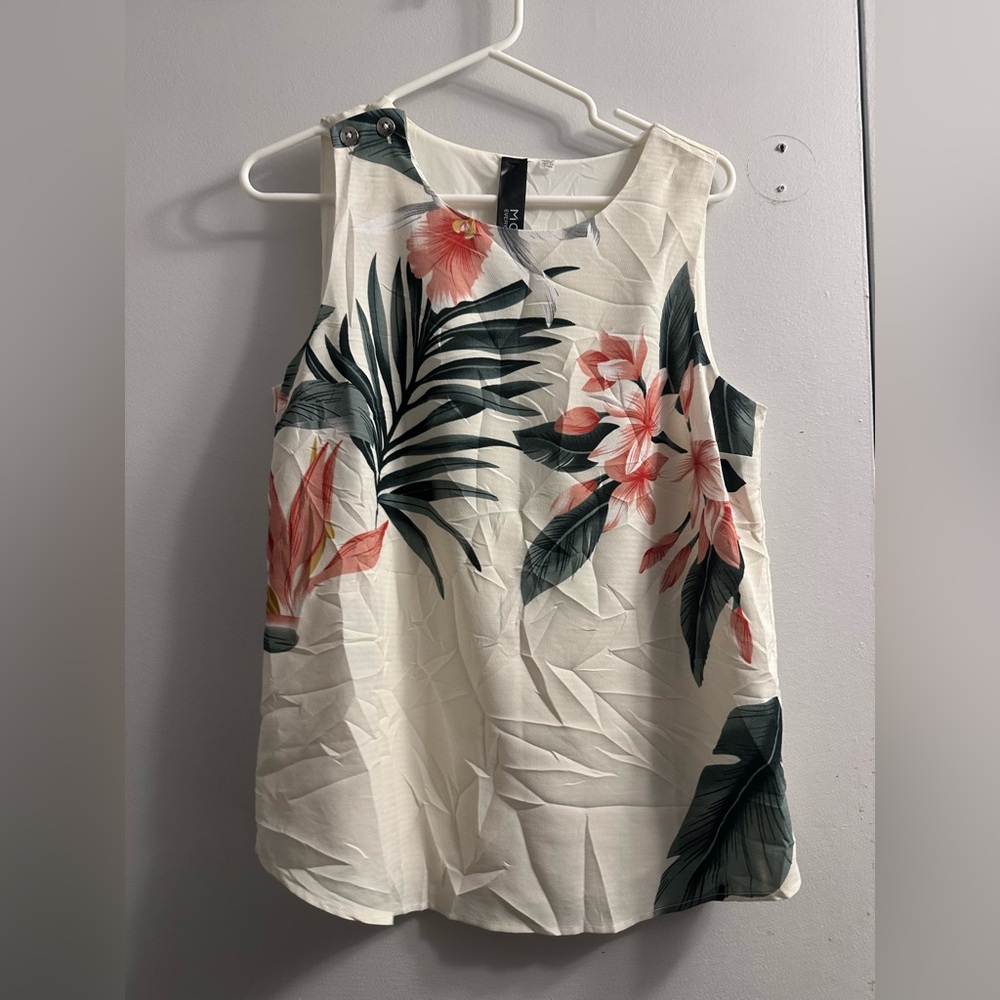 Tropical Floral Tank Top - White and Green